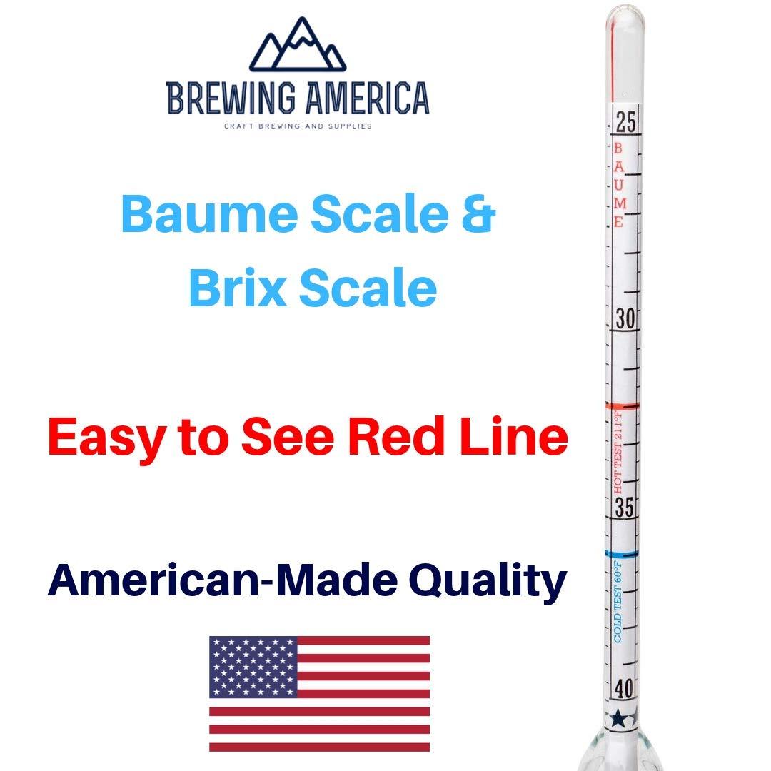 American-Made Syrup Hydrometer Density Meter for Sugar and Maple Syrup - Baume and Brix Scale Single Hydrometer Brewing America