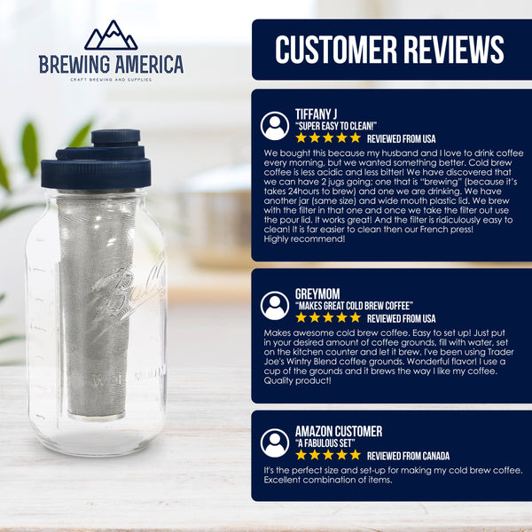Cold Brew Coffee Maker Kit: Wide Mouth for Coffee, Infused Tea, Alcohol - 2 Quart 64 oz Old Glory Blue Cold Brew Coffee Maker Brewing America