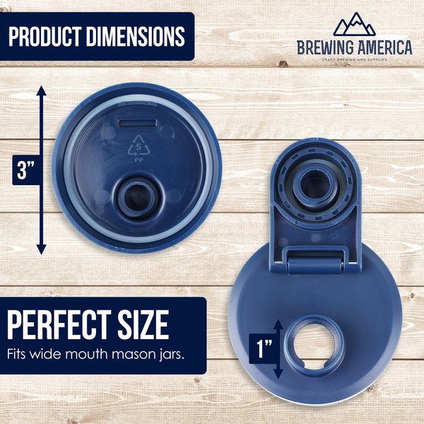 Mason Jar Lids Wide Mouth Plastic 4 Pack Leak Proof with Flip Cap Pouring Spout & Drink Hole Old Glory Blue Accessories Brewing America