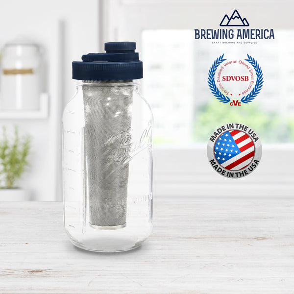 Cold Brew Coffee Maker Kit: Wide Mouth for Coffee, Infused Tea, Alcohol - 2 Quart 64 oz Old Glory Blue Cold Brew Coffee Maker Brewing America