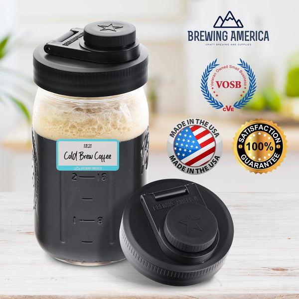 Mason Jar Lids Wide Mouth Plastic 4 Pack Leak Proof with Flip Cap Pouring Spout & Drink Hole Black Accessories Brewing America