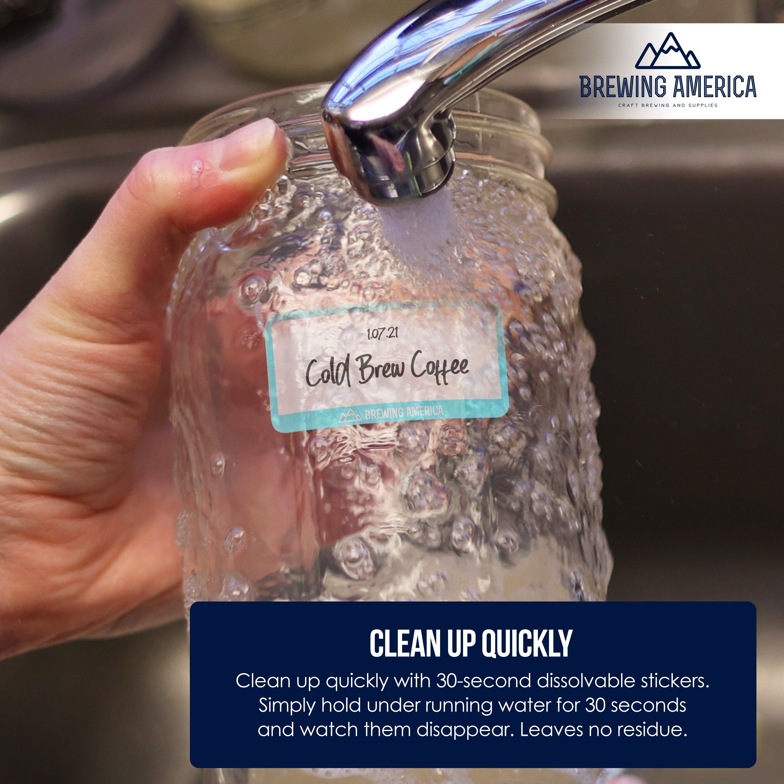 Dissolvable Food Labels for Food Containers Glass, Plastic or Metal No Scrubbing, No Residue - TEAL Accessories Brewing America