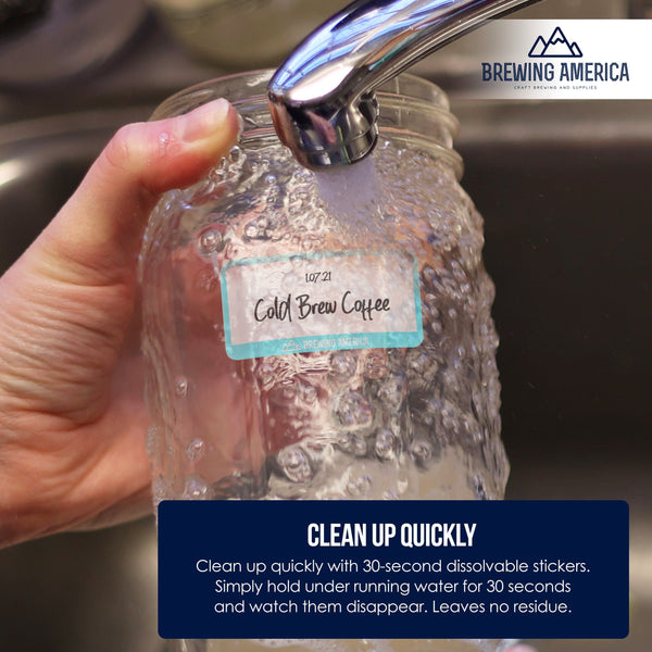 Dissolvable Food Labels for Food Containers Glass, Plastic or Metal No Scrubbing, No Residue - TEAL Accessories Brewing America