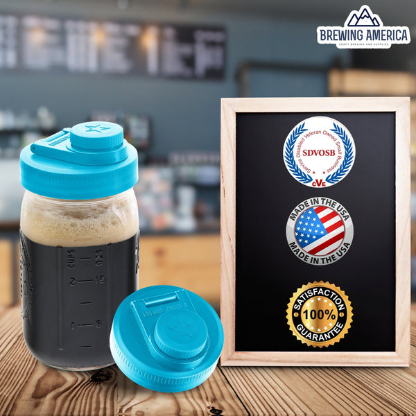 Mason Jar Lids Wide Mouth Plastic 4 Pack Leak Proof with Flip Cap Pouring Spout & Drink Hole Teal Accessories Brewing America