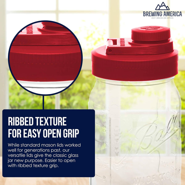 Glass Mason Jar Pitcher with Pour Lids - Ball Jars, 1 Quart (32 oz) Wide Mouth, Old Glory Red 2-Pack Serving Pitchers & Carafes Brewing America