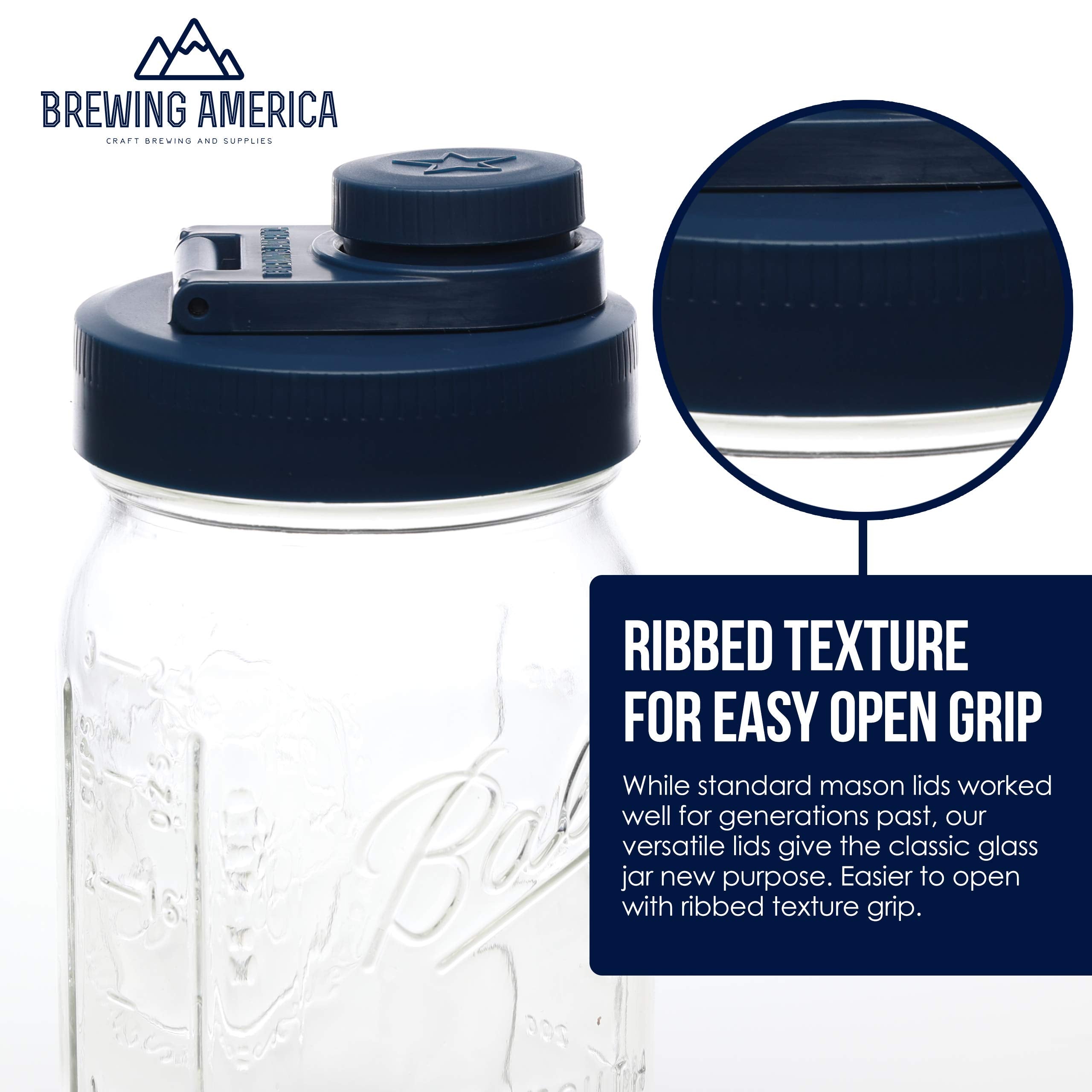 Glass Mason Jar Pitcher with Pour Lids - Ball Jars, 1 Quart (32 oz) Wide Mouth, Old Glory Blue 2-Pack Serving Pitchers & Carafes Brewing America