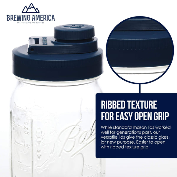 Glass Mason Jar Pitcher with Pour Lids - Ball Jars, 1 Quart (32 oz) Wide Mouth, Old Glory Blue 2-Pack Serving Pitchers & Carafes Brewing America