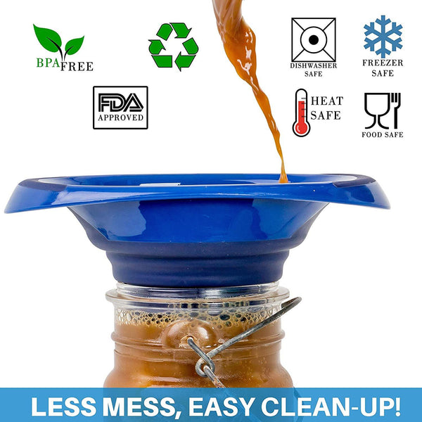 Kitchen Canning Funnel - Wide Mouth Mason Jars Collapsible Silicone for Food, Coffee, Jams, Fruit, Crafts - Blue Accessories Brewing America