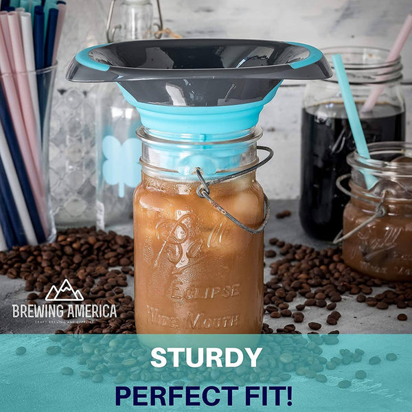 Cold Brew Filter for Mason Jar Wide Mouth Coffee Maker, Stainless Steel (2 Quart (64 Ounces), Teal) Accessories Brewing America