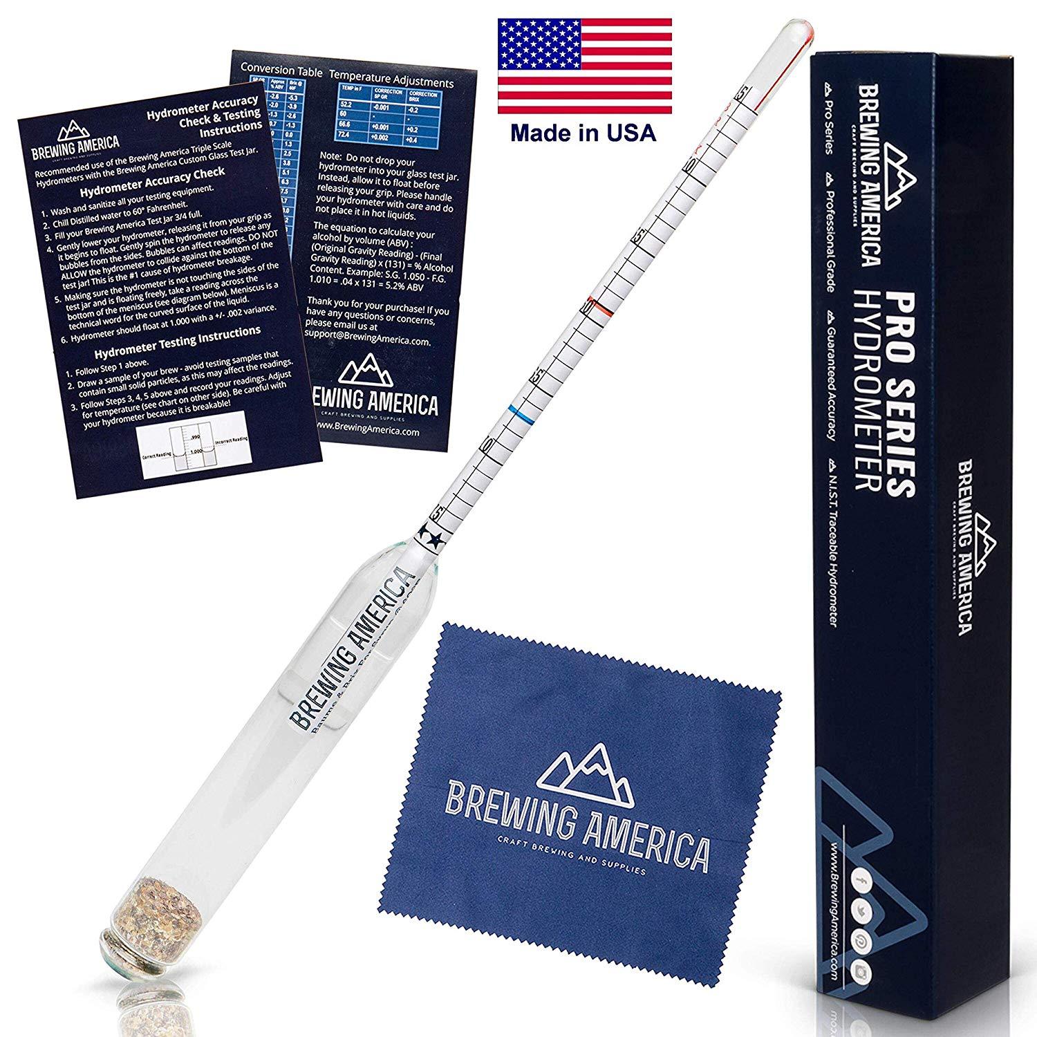 American-Made Syrup Hydrometer Density Meter for Sugar and Maple Syrup - Baume and Brix Scale Single Hydrometer Brewing America