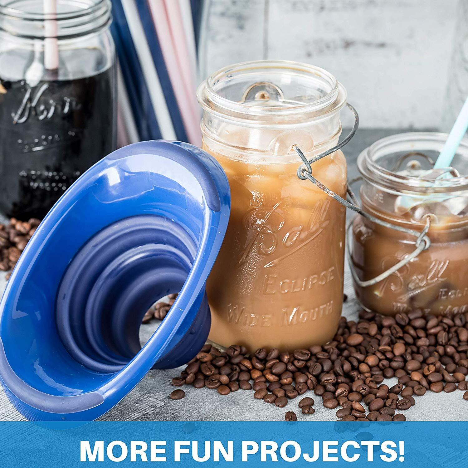 Kitchen Canning Funnel - Wide Mouth Mason Jars Collapsible Silicone for Food, Coffee, Jams, Fruit, Crafts - Blue Accessories Brewing America