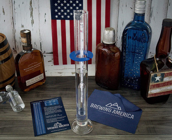 Hydrometer Alcohol Meter Test Kit Distilled Alcohol American-Made 0-200 Proof Pro Series Glass Jar American Hydrometer Test Kits Brewing America
