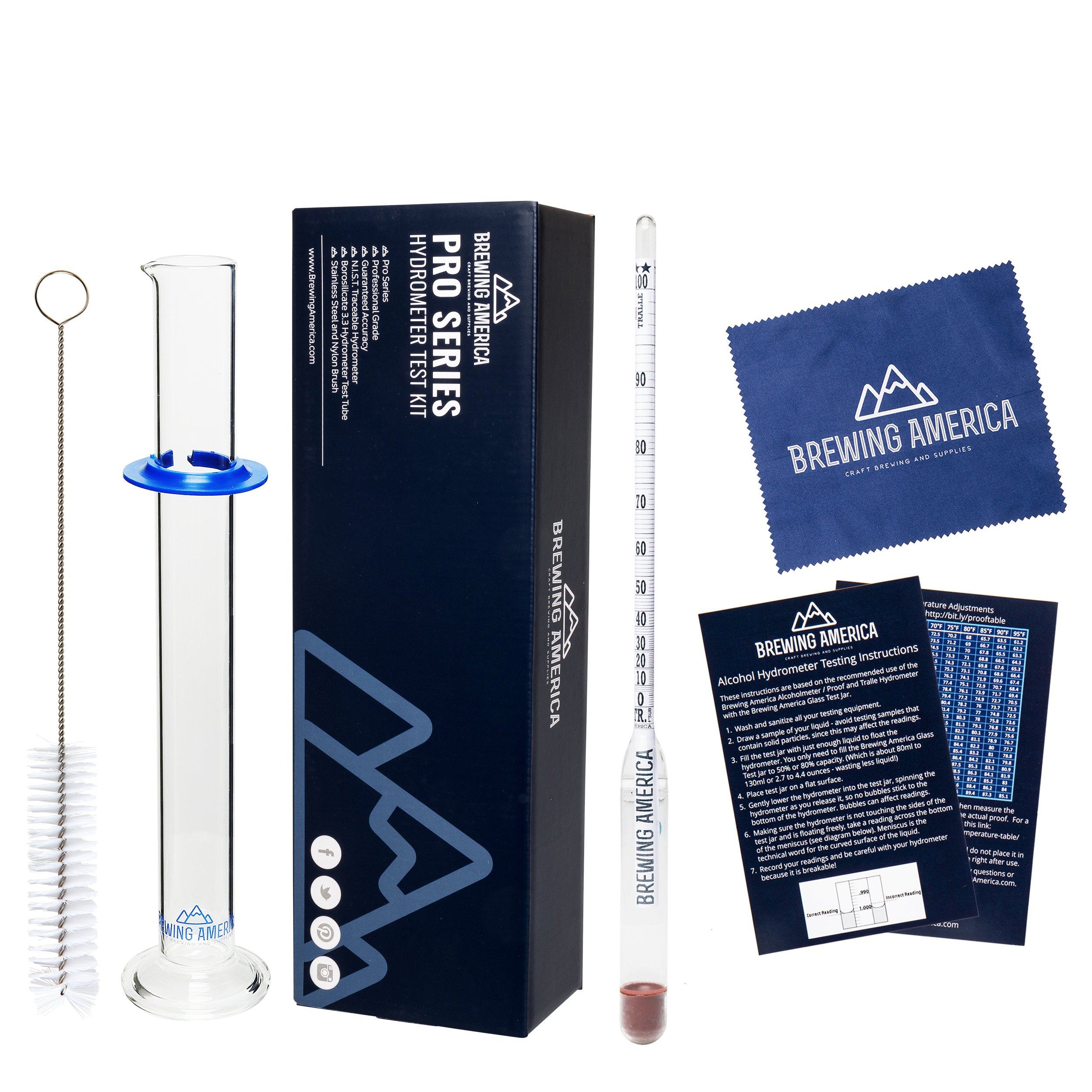 Hydrometer Alcohol Meter Test Kit Distilled Alcohol American-Made 0-200 Proof Pro Series Glass Jar Brewing America