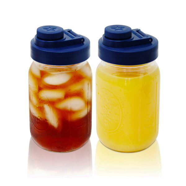 Glass Mason Jar Pitcher with Pour Lids - Ball Jars, 1 Quart (32 oz) Wide Mouth, Old Glory Blue 2-Pack Serving Pitchers & Carafes Brewing America