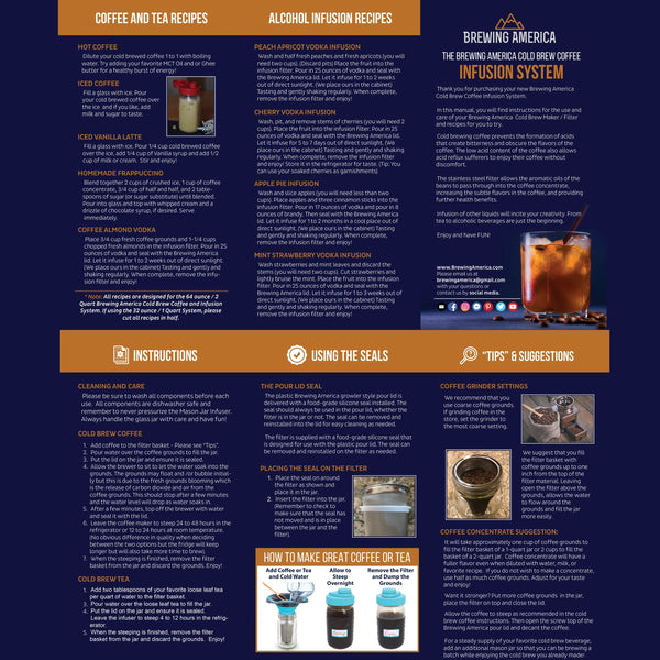 Cold Brew Coffee Maker Kit: Wide Mouth for Coffee, Infused Tea, Alcohol - 2 Quart 64 oz Teal Lid Cold Brew Coffee Maker Brewing America