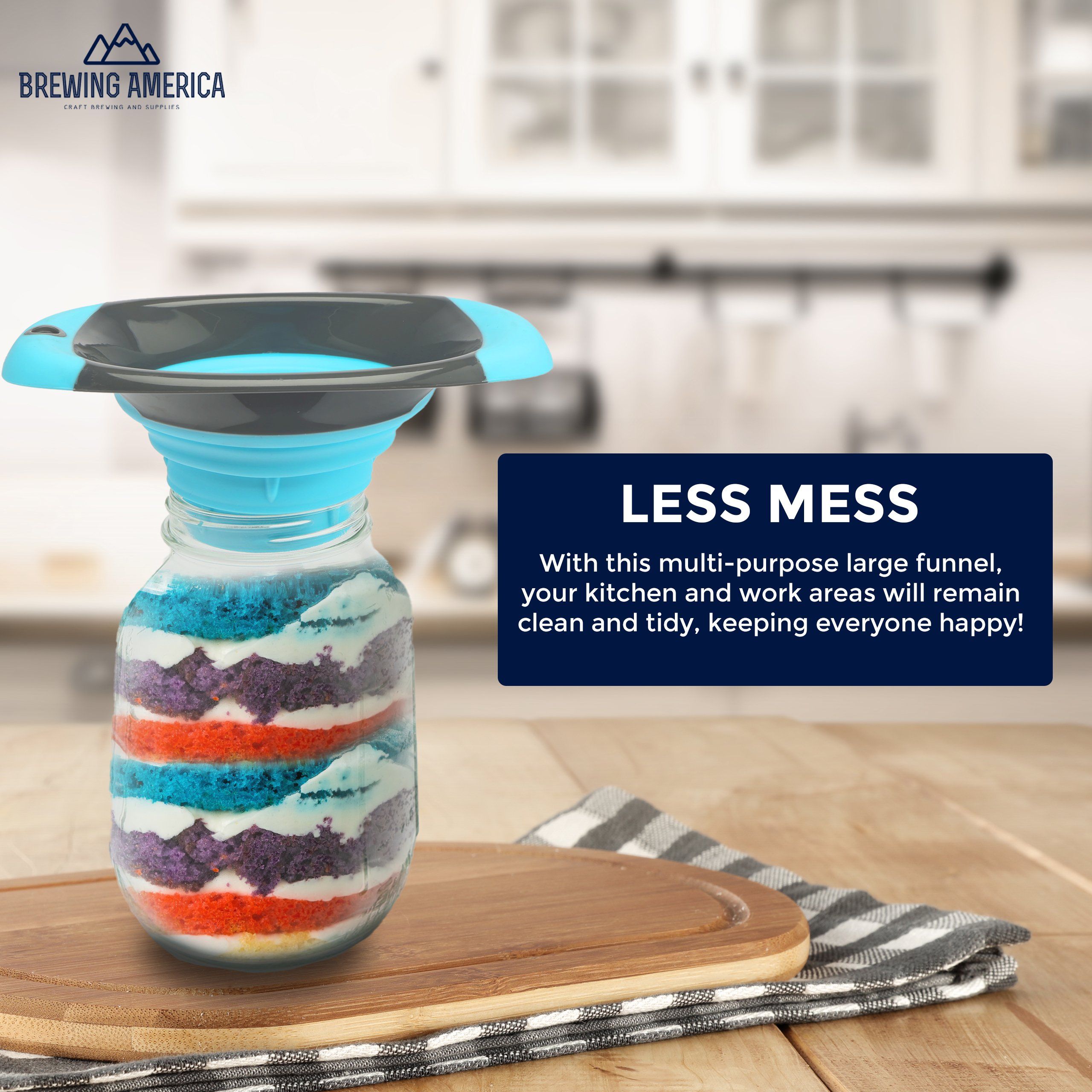 Kitchen Canning Funnel - Wide Mouth Mason Jars Collapsible Silicone for Food, Coffee, Jams - Teal Accessories Brewing America