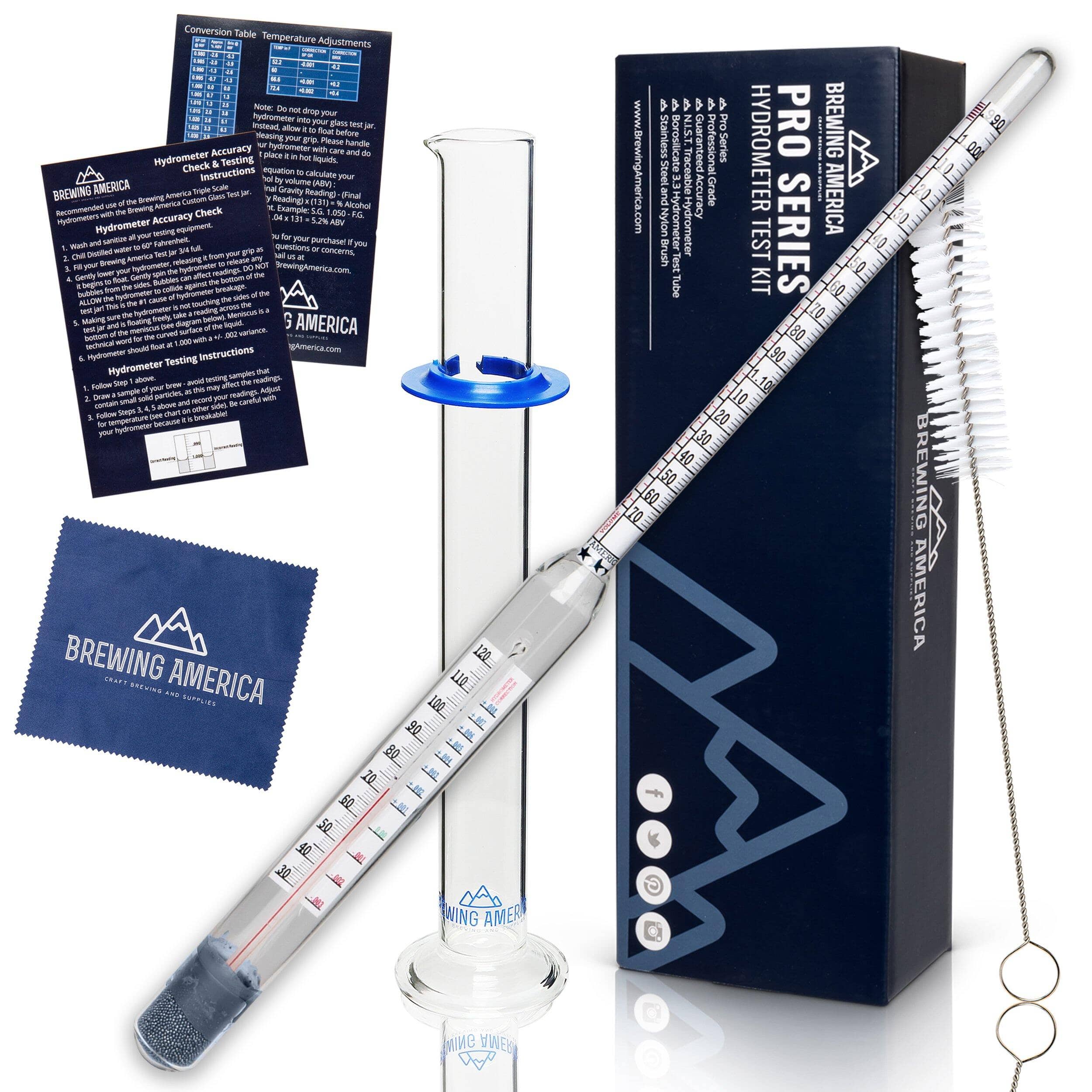 Thermo-Hydrometer ABV Tester Triple Scale American-made Specific Gravity Hydrometer Thermometer KIT American Hydrometer Test Kits Brewing America