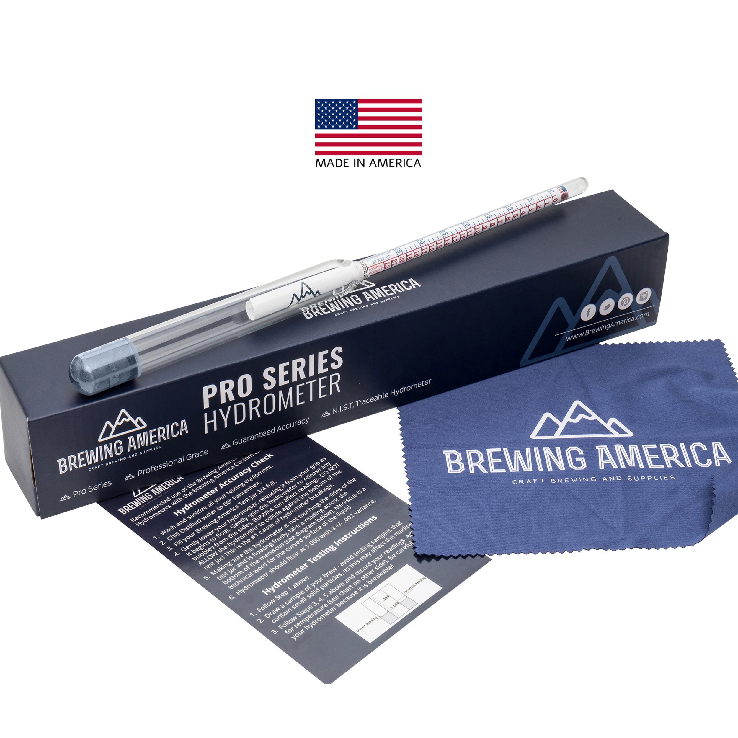American-Made Specific Gravity Hydrometer Alcohol Tester Pro Series Brewing ABV Testing Triple Scale Single Hydrometer Brewing America