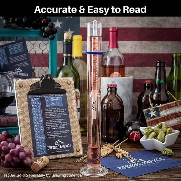 American-Made Beer Mashing Hydrometer Calibrated at 155 Degrees Fahrenheit - Specific Gravity Pro Series Brewing Triple Scale Single Hydrometer Brewing America