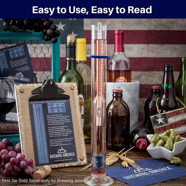 American-Made Specific Gravity Hydrometer Alcohol Tester Pro Series Brewing ABV Testing Triple Scale Single Hydrometer Brewing America
