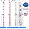 American-Made Specific Gravity Hydrometer Alcohol Tester Pro Series Brewing ABV Testing Triple Scale Single Hydrometer Brewing America