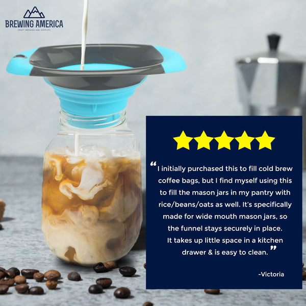 Kitchen Canning Funnel - Wide Mouth Mason Jars Collapsible Silicone for Food, Coffee, Jams - Teal Accessories Brewing America