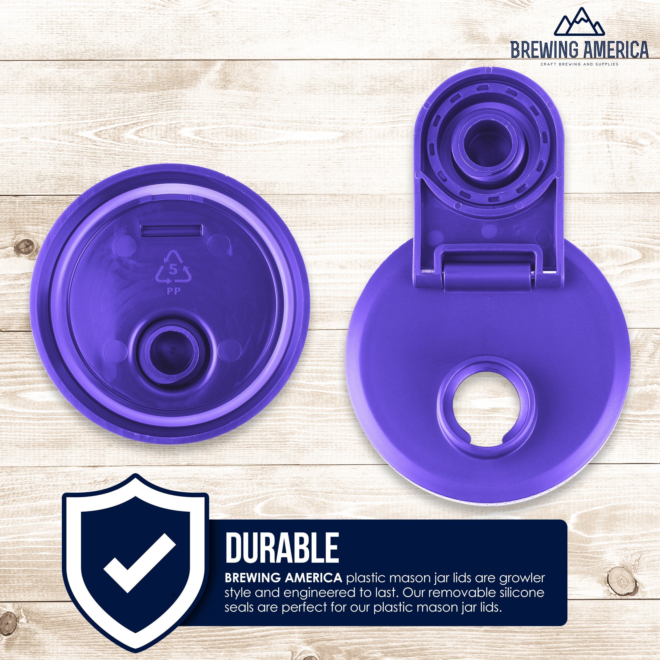 Mason Jar Lids Wide Mouth Plastic 4 Pack Leak Proof with Flip Cap Pouring Spout & Drink Hole Violet Purple Accessories Brewing America