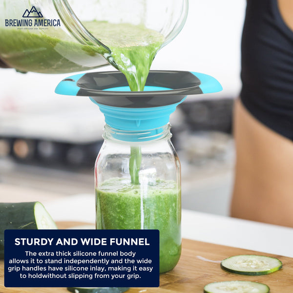 Kitchen Canning Funnel - Wide Mouth Mason Jars Collapsible Silicone for Food, Coffee, Jams - Teal Accessories Brewing America