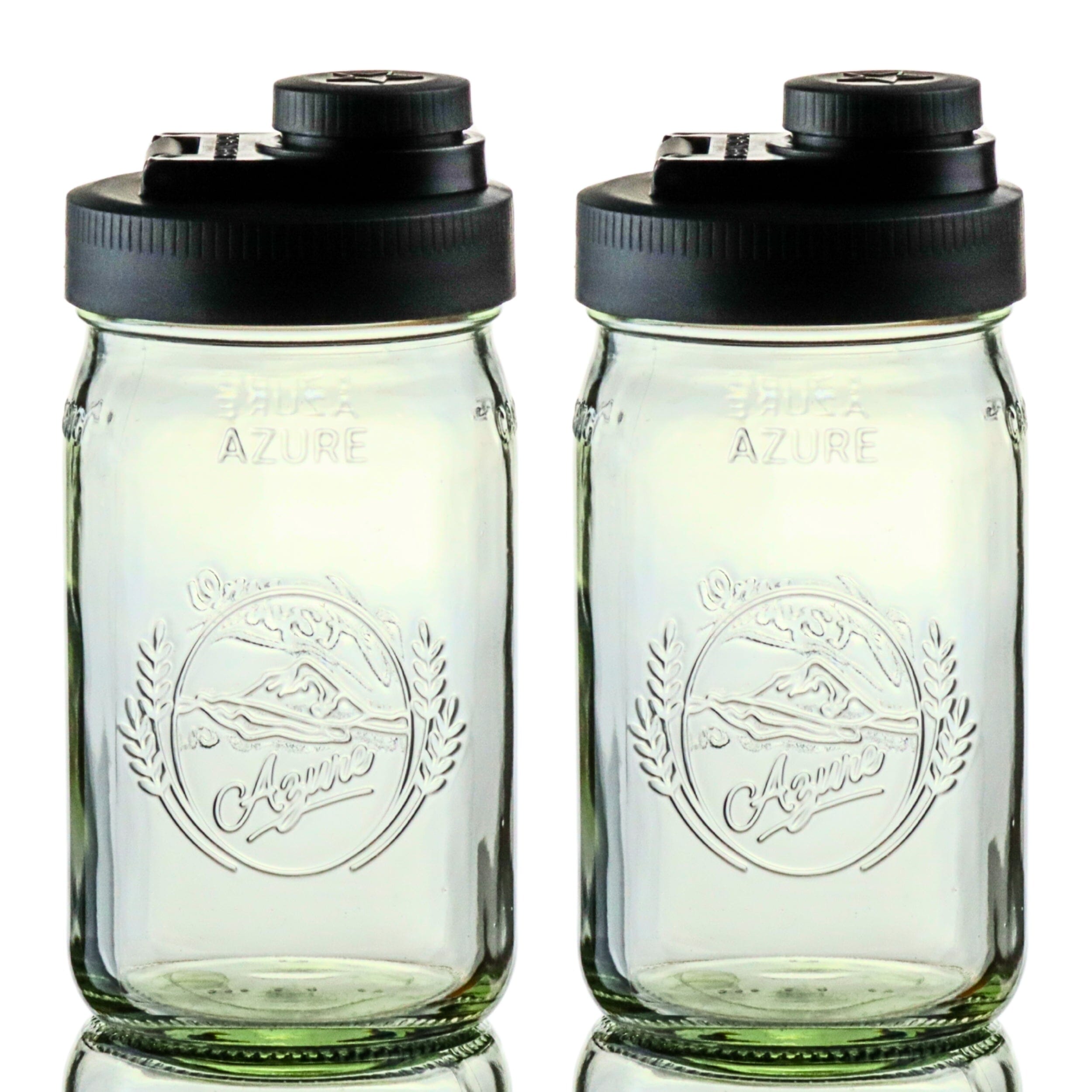 Glass Mason Jar Pitcher with Pour Lids - Azure Standard Jars, 1 Quart (32 oz) Wide Mouth, Black 2-Pack Mason Jars - Medium Brewing America 