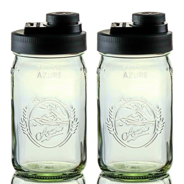 Glass Mason Jar Pitcher with Pour Lids - Azure Standard Jars, 1 Quart (32 oz) Wide Mouth, Black 2-Pack Mason Jars - Medium Brewing America 