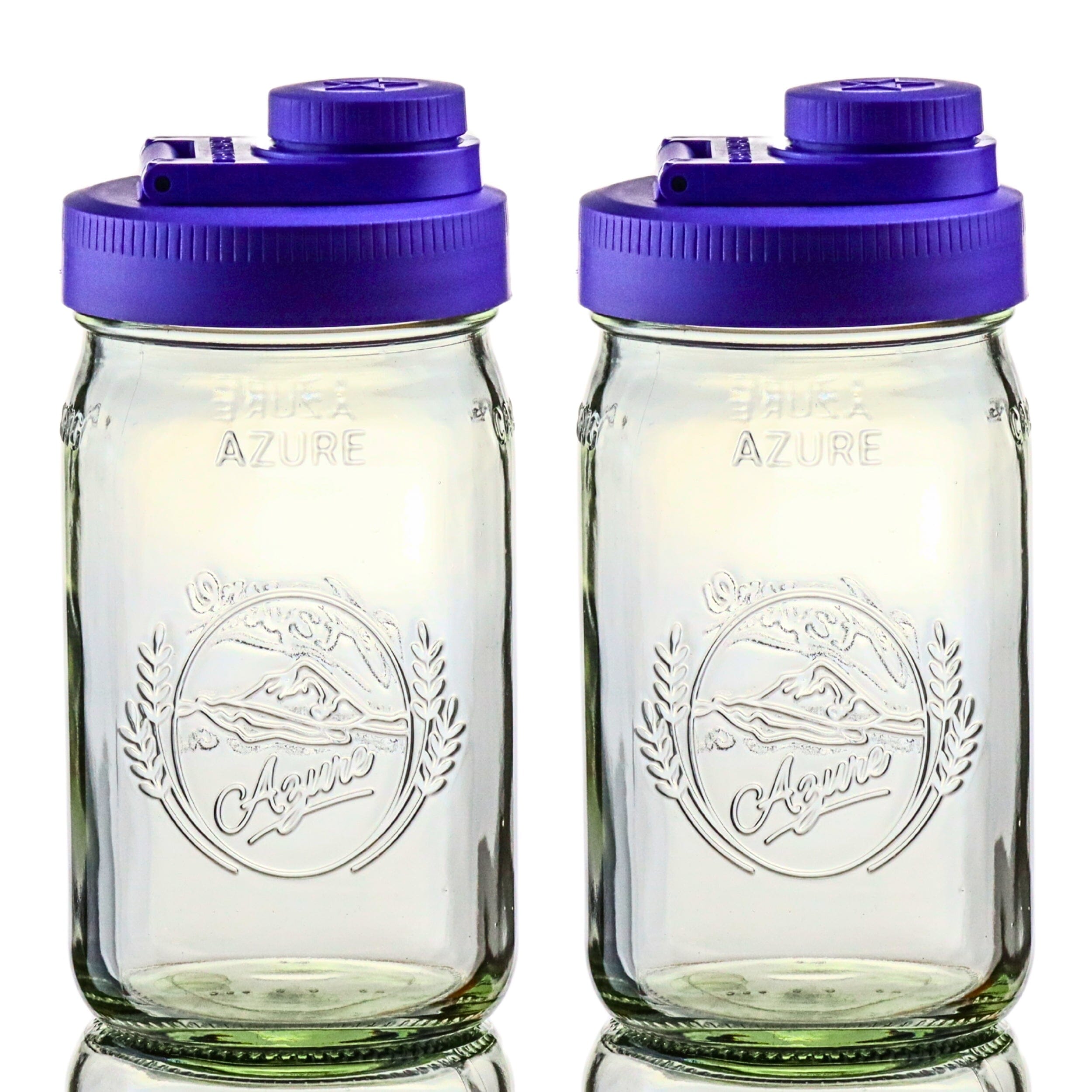 Glass Mason Jar Pitcher with Pour Lids - Azure Standard Jars, 1 Quart (32 oz) Wide Mouth, Violet Purple 2-Pack Mason Jars - Medium Brewing America 