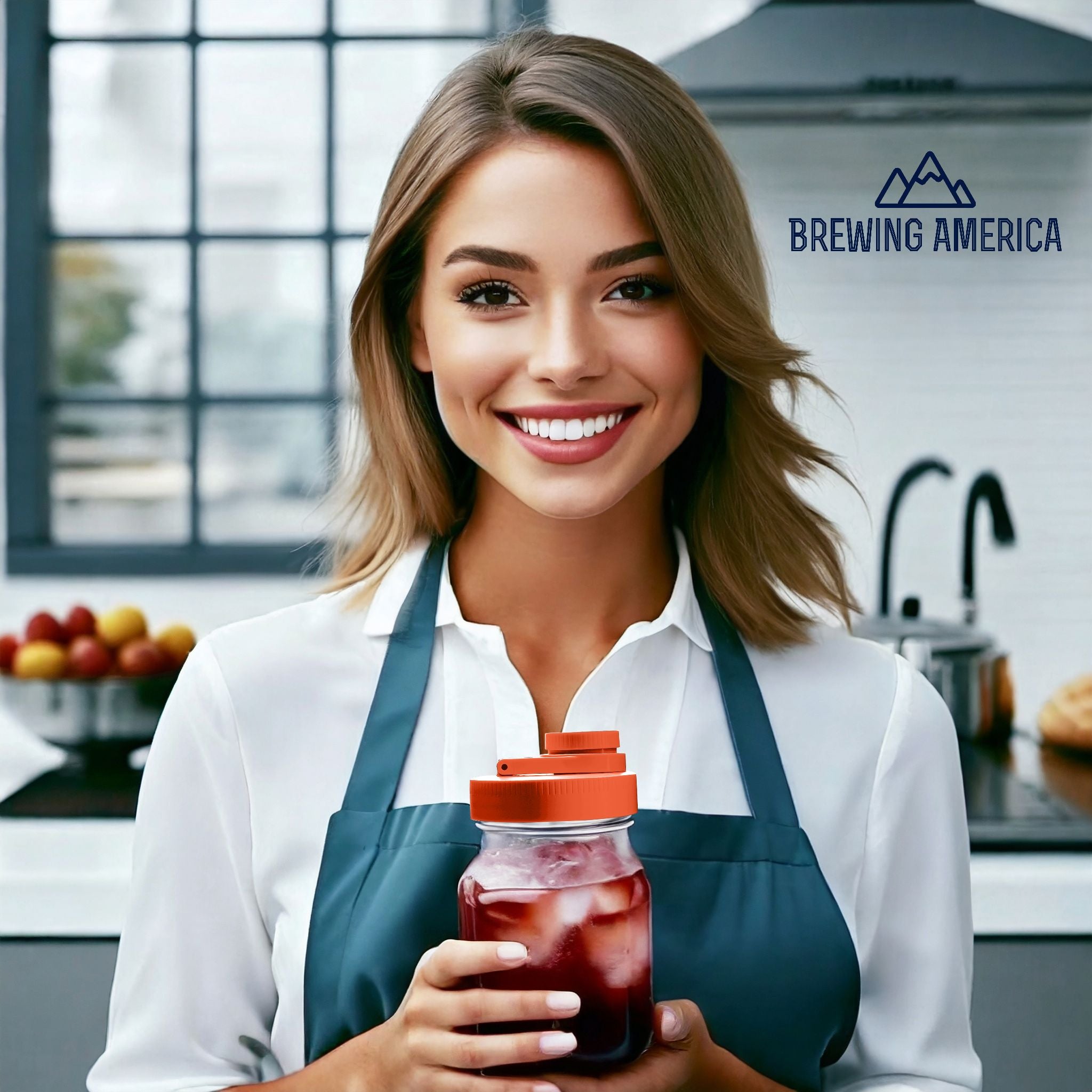 Pint & Half Jar with Tangerine Orange Pouring Lid – Functional & Stylish Storage With Wide Mouth Azure Standard Mason Jar 24 Ounce 1-Pack Serving Pitchers & Carafes Brewing America 