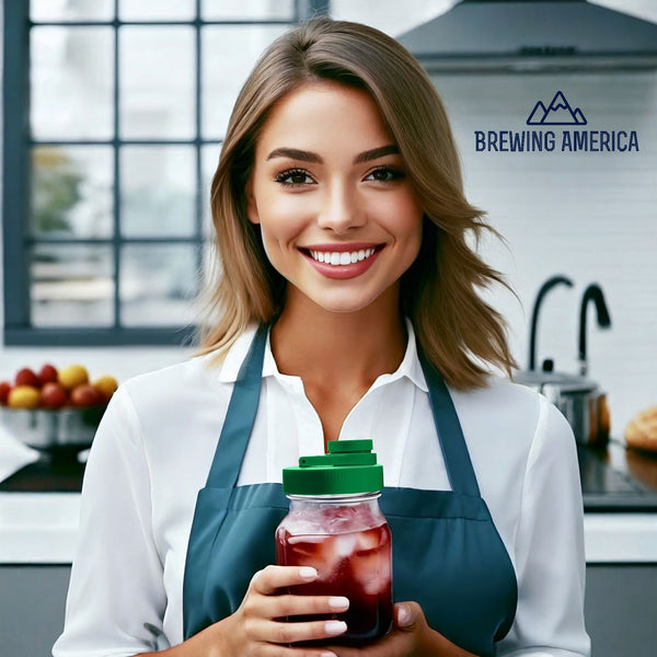 Pint and Half Jar with Pouring Lid, 1 Pint (24 oz) with Tractor Green Wide Mouth Azure Standard Mason Jar Pour Lid Serving Pitchers & Carafes Brewing America 