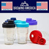 Travel Cup with Pouring Lid, 1 Pint (16 oz) Nesting Jar with Red Wide Mouth Ball Mason Jar Pour Lid Serving Pitchers & Carafes Brewing America 