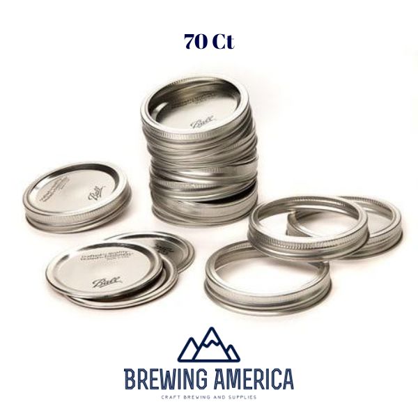 Ball CANNING JAR LIDS & RINGS *SET of 70 WIDE MOUTH MASON Ball JARS New SILVER Canning Funnels Brewing America 