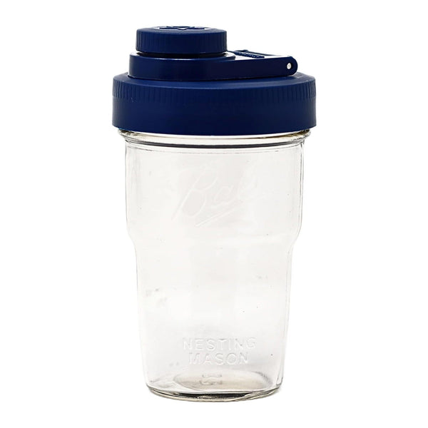 Travel Cup with Pouring Lid, 1 Pint (16 oz) Nesting Jar with Blue Wide Mouth Ball Mason Jar Pour Lid Serving Pitchers & Carafes Brewing America 