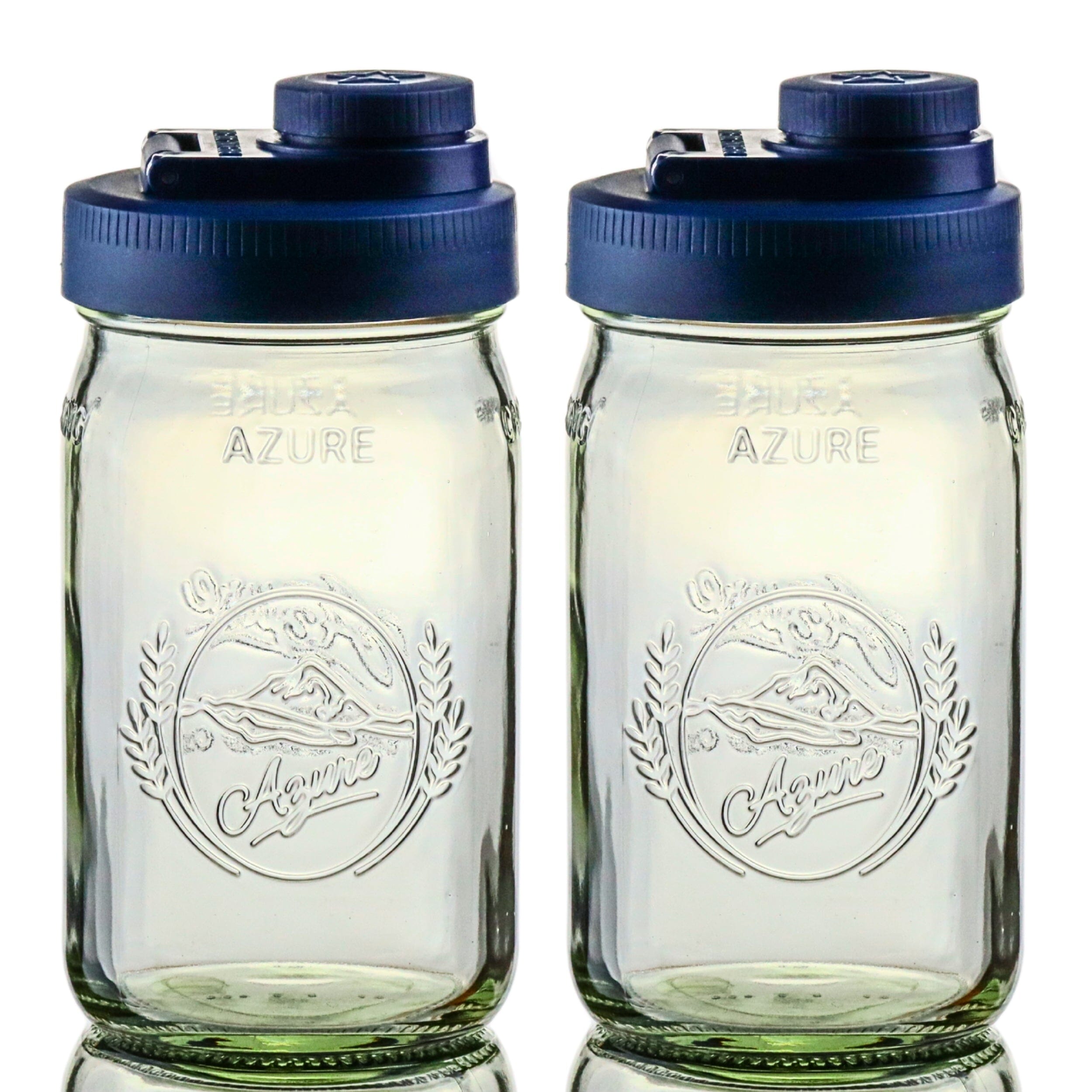 Glass Mason Jar Pitcher with Pour Lids - Ball Jars, 1 Quart (32 oz) Wide Mouth, Old Glory Blue 2-Pack Serving Pitchers & Carafes Brewing America 