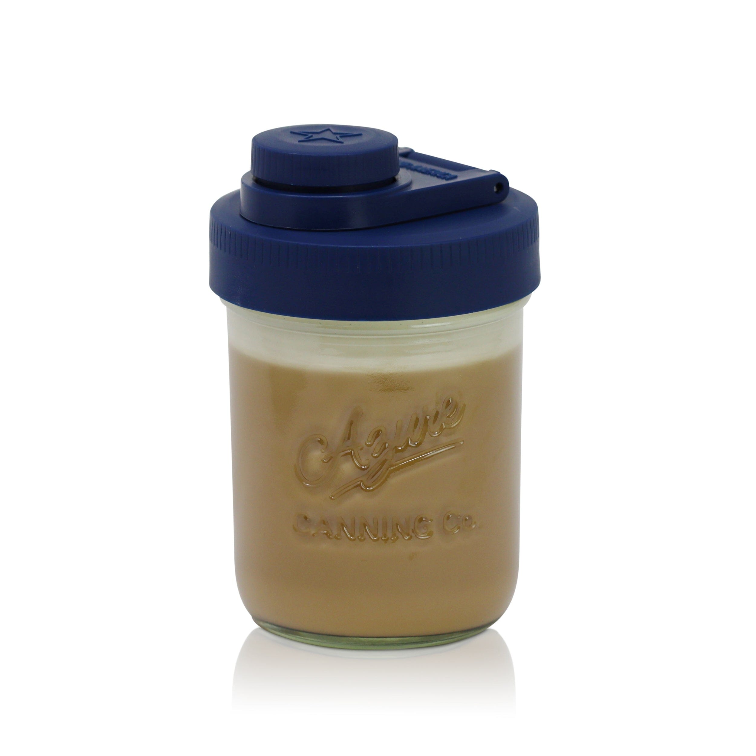 Glass Creamer Jar with Pouring Lid, 1 Pint (16 oz) Wide Mouth Azure Standard Mason Jar with Old Glory Blue Pour Lid, for Milk, Sugar, and Cream, 1-Pack Mason Jars - Small Brewing America 