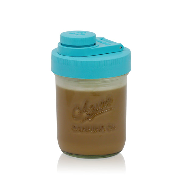 Glass Creamer Jar with Pouring Lid, 1 Pint (16 oz) Wide Mouth Azure Standard Mason Jar with Teal Pour Lid, for Milk, Sugar, and Cream, 1-Pack Mason Jars - Small Brewing America 