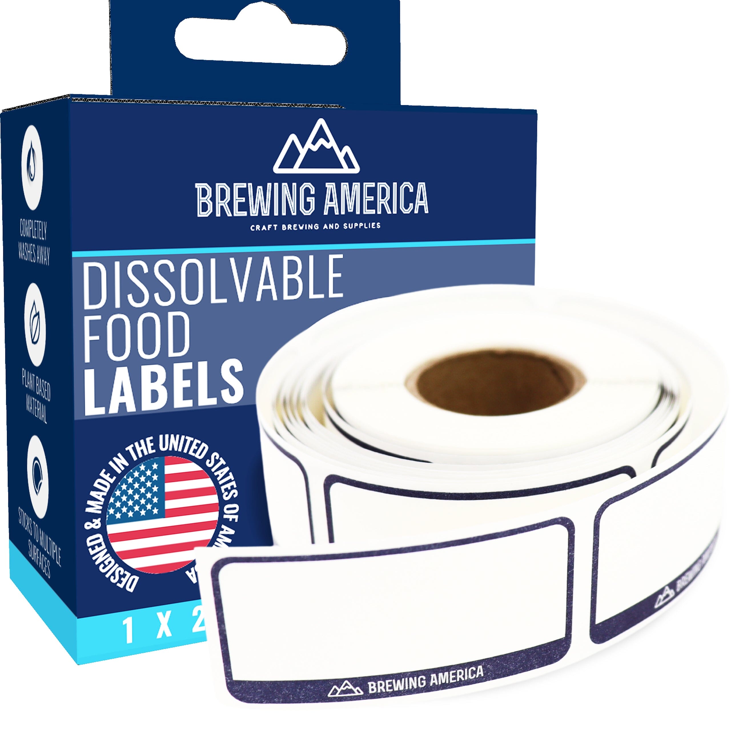 Dissolvable Food Labels for Food Containers Glass, Plastic or Metal No Scrubbing, No Residue - Old Glory Blue Accessories Brewing America 