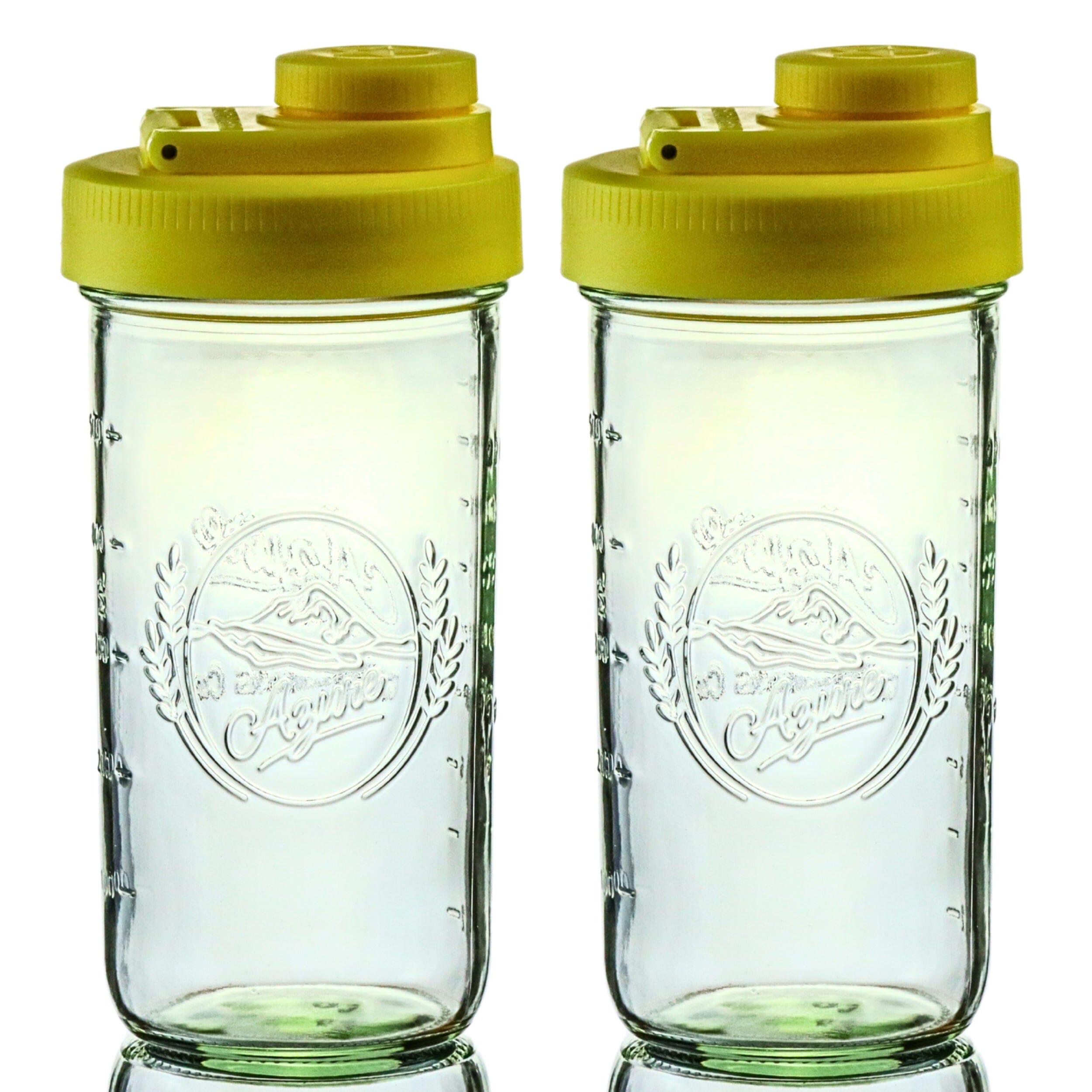 Pint & Half Jar with Yellow Pouring Lid – Functional & Stylish Storage With Wide Mouth Azure Standard Mason Jar 24 Ounce 2-Pack Serving Pitchers & Carafes Brewing America 
