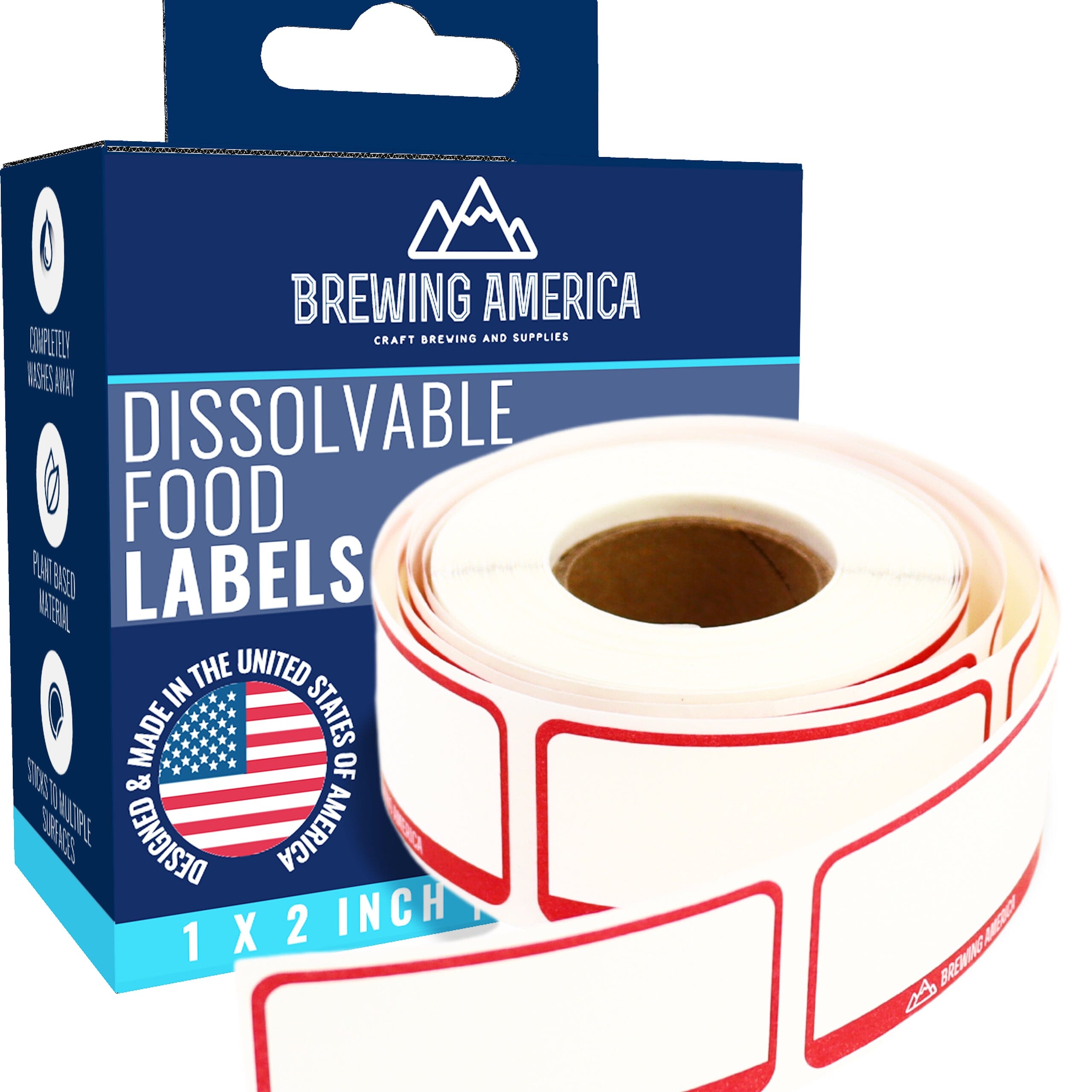 Dissolvable Food Labels for Food Containers Glass, Plastic or Metal No Scrubbing, No Residue - Old Glory Red Accessories Brewing America 