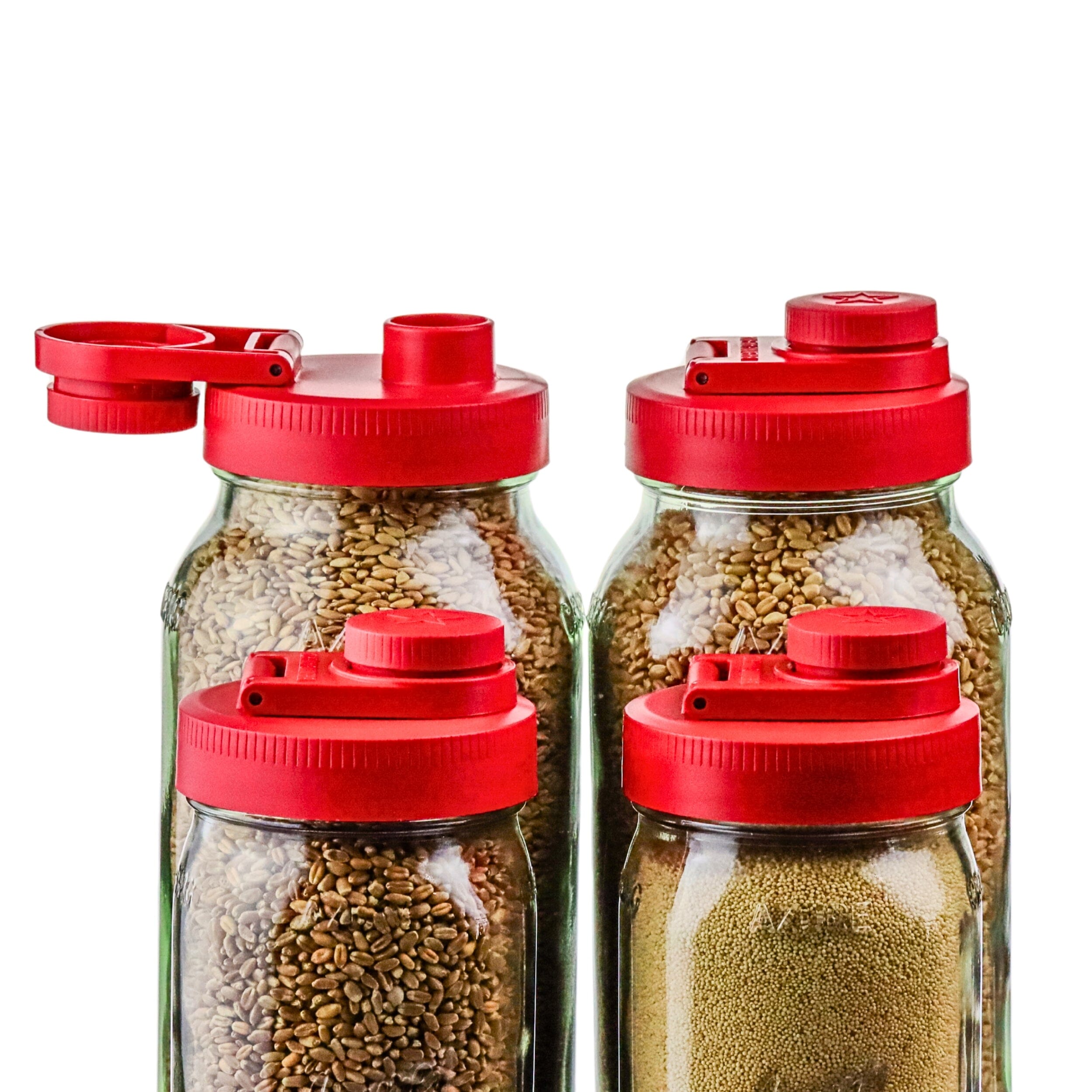 Mason Jar Lids Wide Mouth Plastic 4 Pack Leak Proof with Flip Cap Pouring Spout & Drink Hole Old Glory Red Accessories Brewing America 
