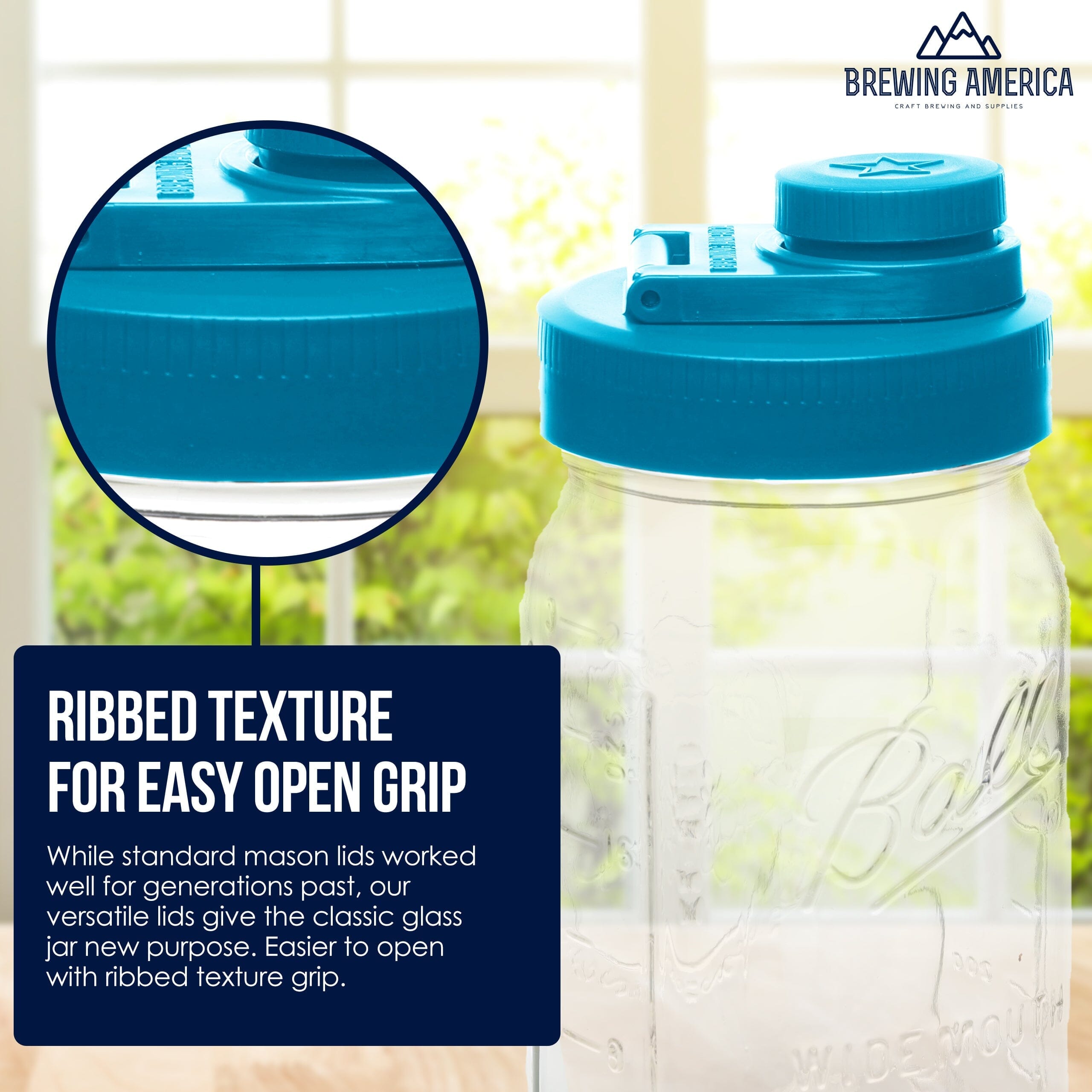 Pint & Half Jar with Teal Pouring Lid – Functional & Stylish Storage With Wide Mouth Azure Standard Mason Jar 24 Ounce 1-Pack Serving Pitchers & Carafes Brewing America 
