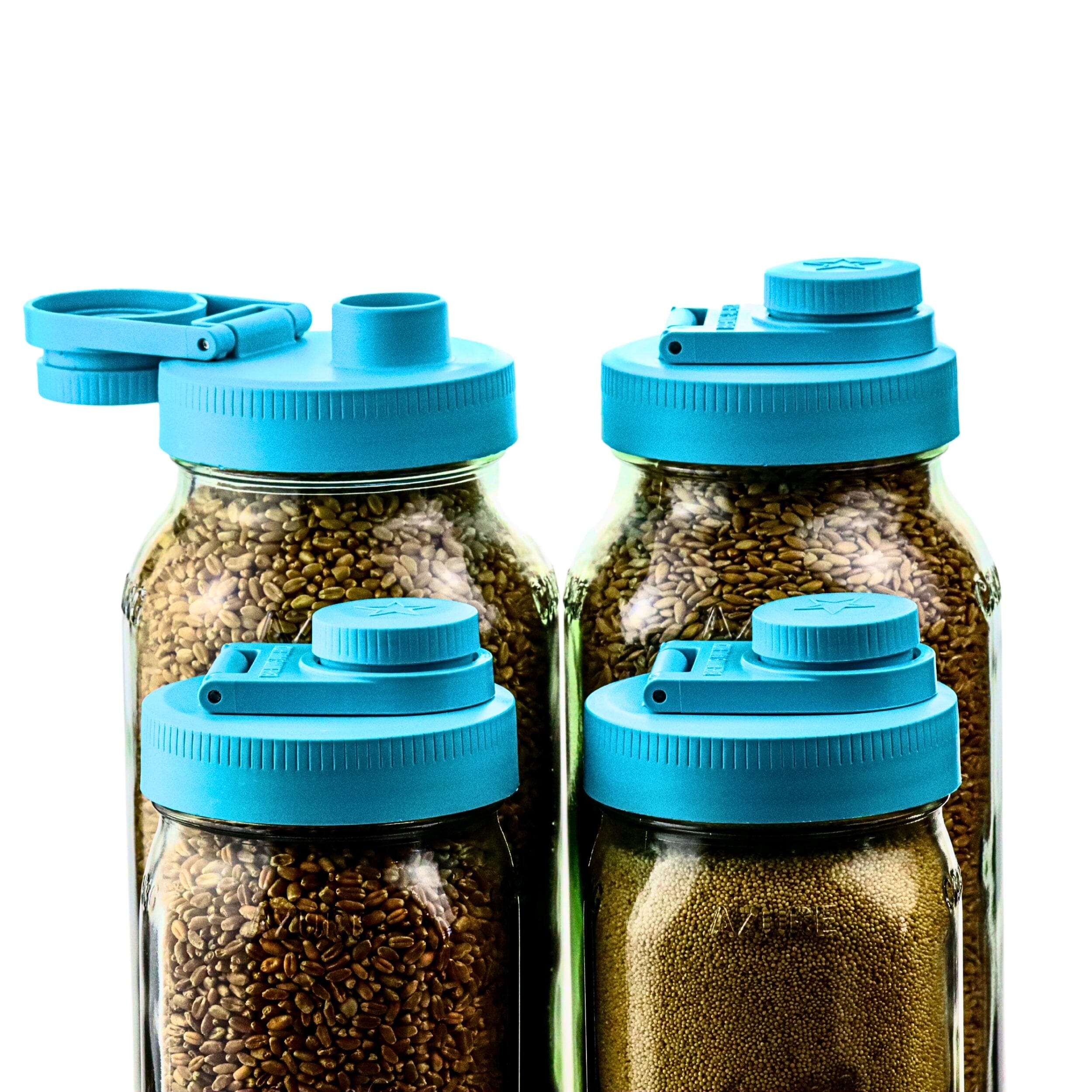 Mason Jar Lids Wide Mouth Plastic 4 Pack Leak Proof with Flip Cap Pouring Spout & Drink Hole Teal Accessories Brewing America 