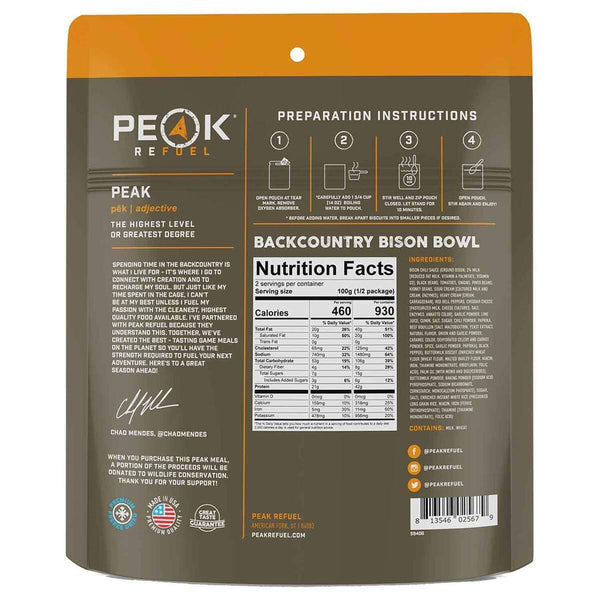 Peak Refuel Premium Freeze Dried Backcountry Bison Bowl - 2 Servings Freeze Dried Food 7.05 oz Prepared Meals & Entrées Brewing America 