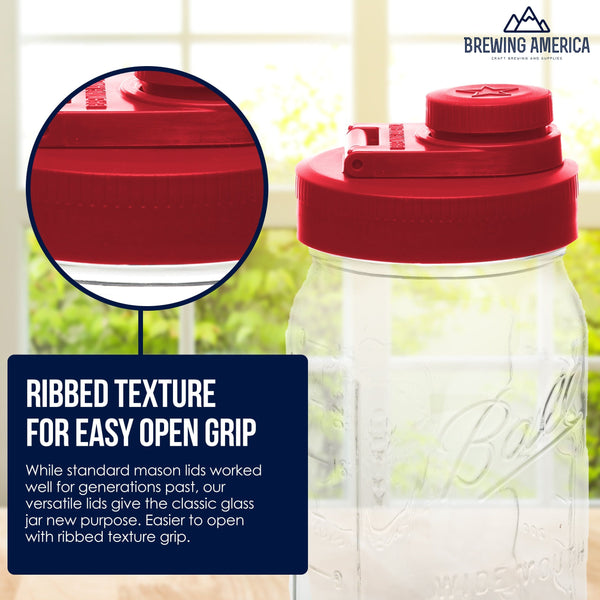 Pint & Half Jar with Old Glory Red Pouring Lid – Functional & Stylish Storage With Wide Mouth Azure Standard Mason Jar 24 Ounce 2-Pack Serving Pitchers & Carafes Brewing America 
