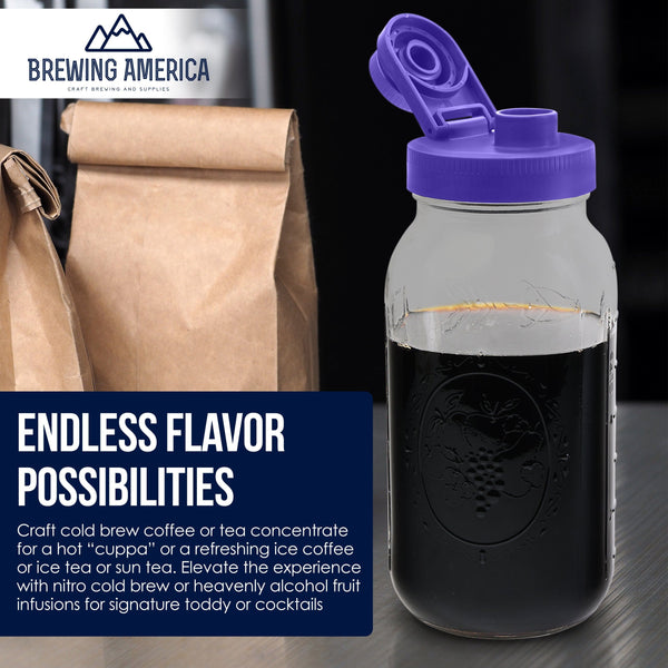 Cold Brew Coffee Maker Kit: Wide Mouth for Coffee, Infused Tea, Alcohol - 2 Quart 64 oz Violet Purple Cold Brew Coffee Maker Brewing America 
