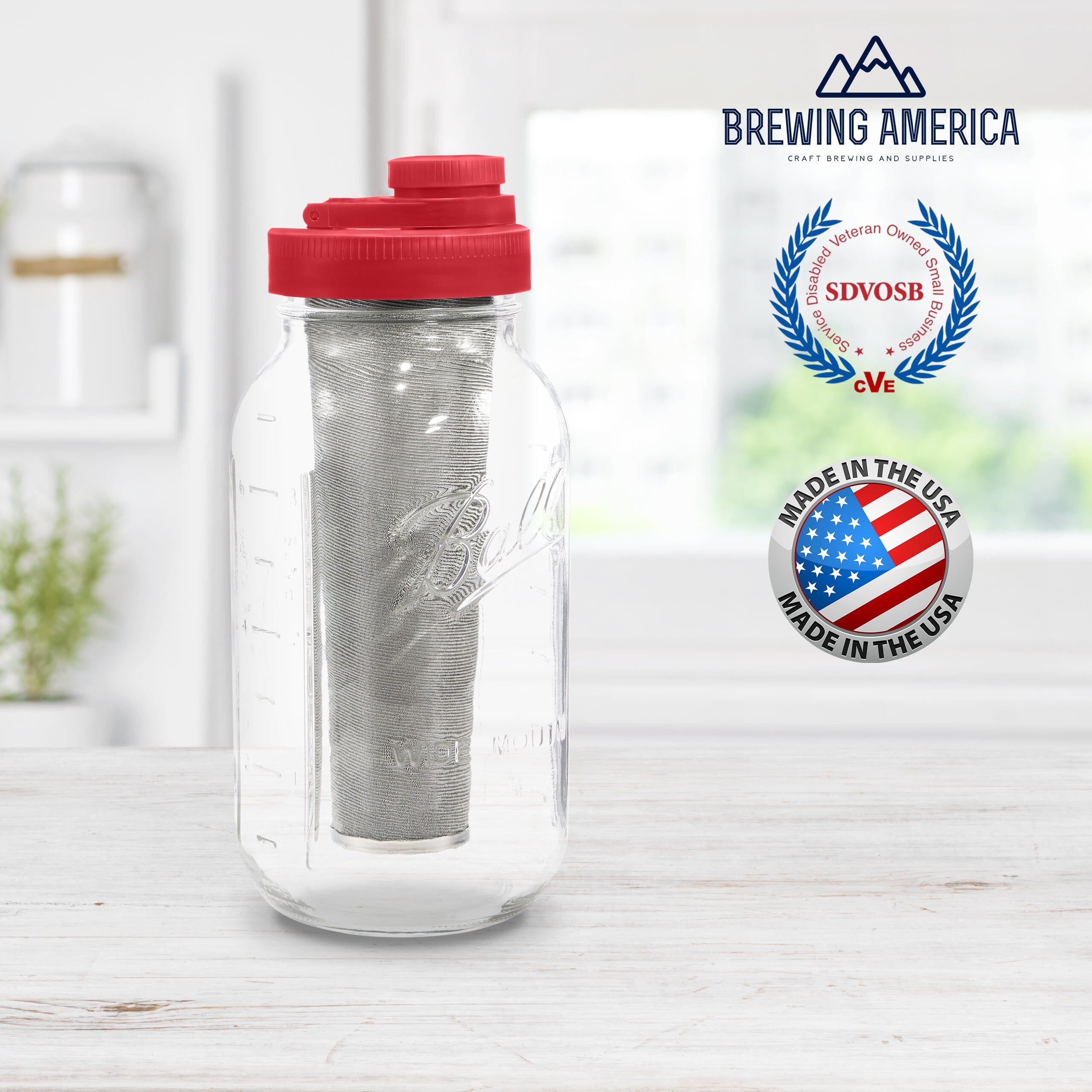 Cold Brew Coffee Maker Kit: Wide Mouth for Coffee, Infused Tea, Alcohol - 2 Quart 64 oz Old Glory Red Cold Brew Coffee Maker Brewing America 