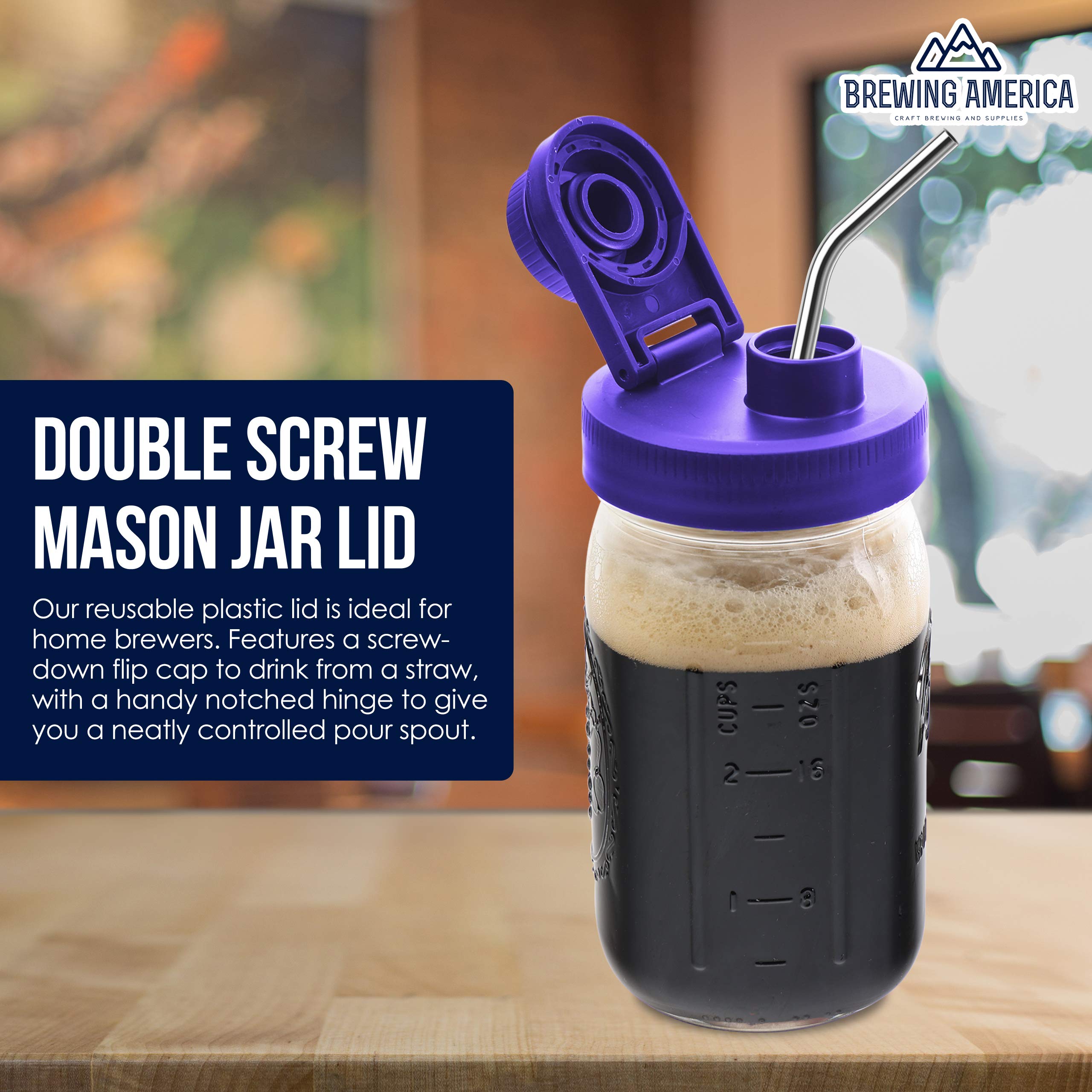 Glass Mason Jar Pitcher with Pour Lids - Ball Jars, 1 Quart (32 oz) Wide Mouth, Violet Purple 2-Pack Serving Pitchers & Carafes Brewing America 